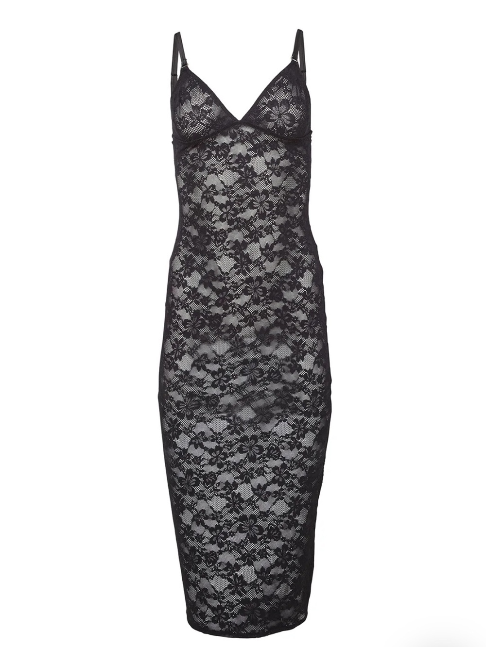 Fleur du Mal Black Floral Lace Slip Dress